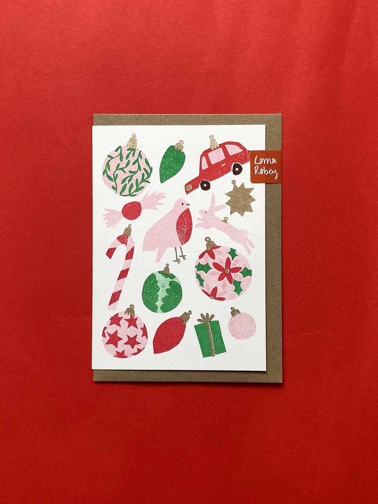 Lorna Robey Novelty Baubles Christmas Card — The Tetley Shop